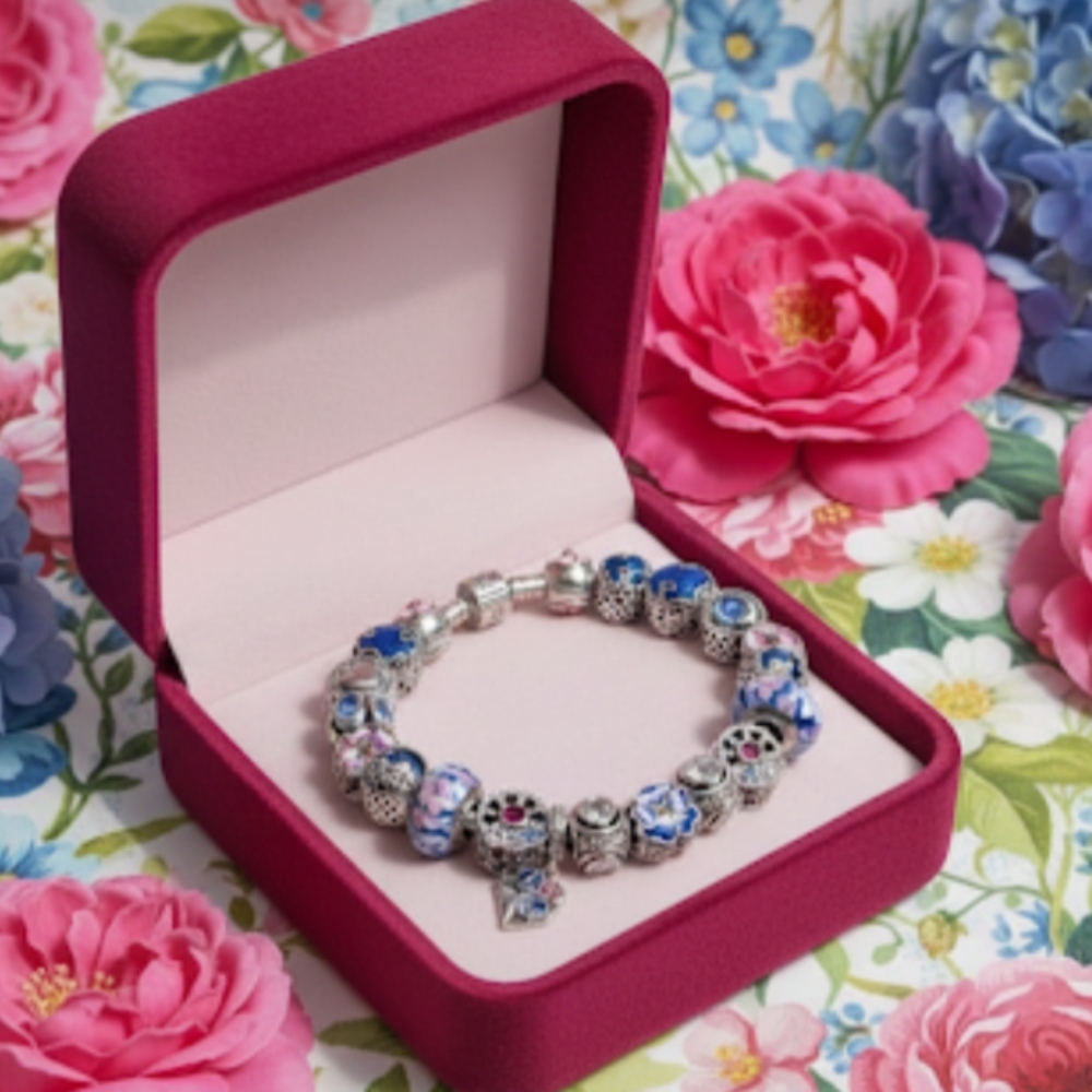 💗RESERVED Pandora Bracelet & S925 Pink/Blue Charm Bundle -8.3